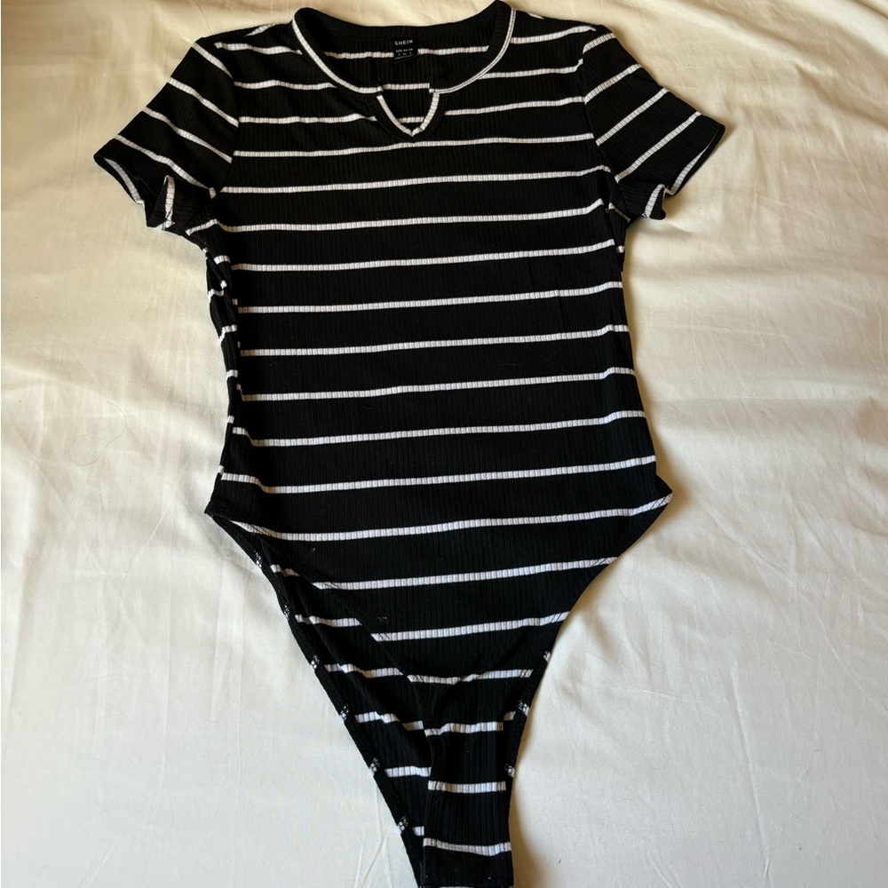 SHEIN Black and White Striped Bodysuit